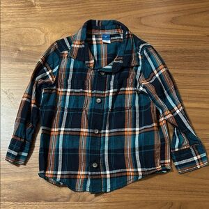 Old Navy Kids Plaid Shirt in Teal and Orange Size 2T